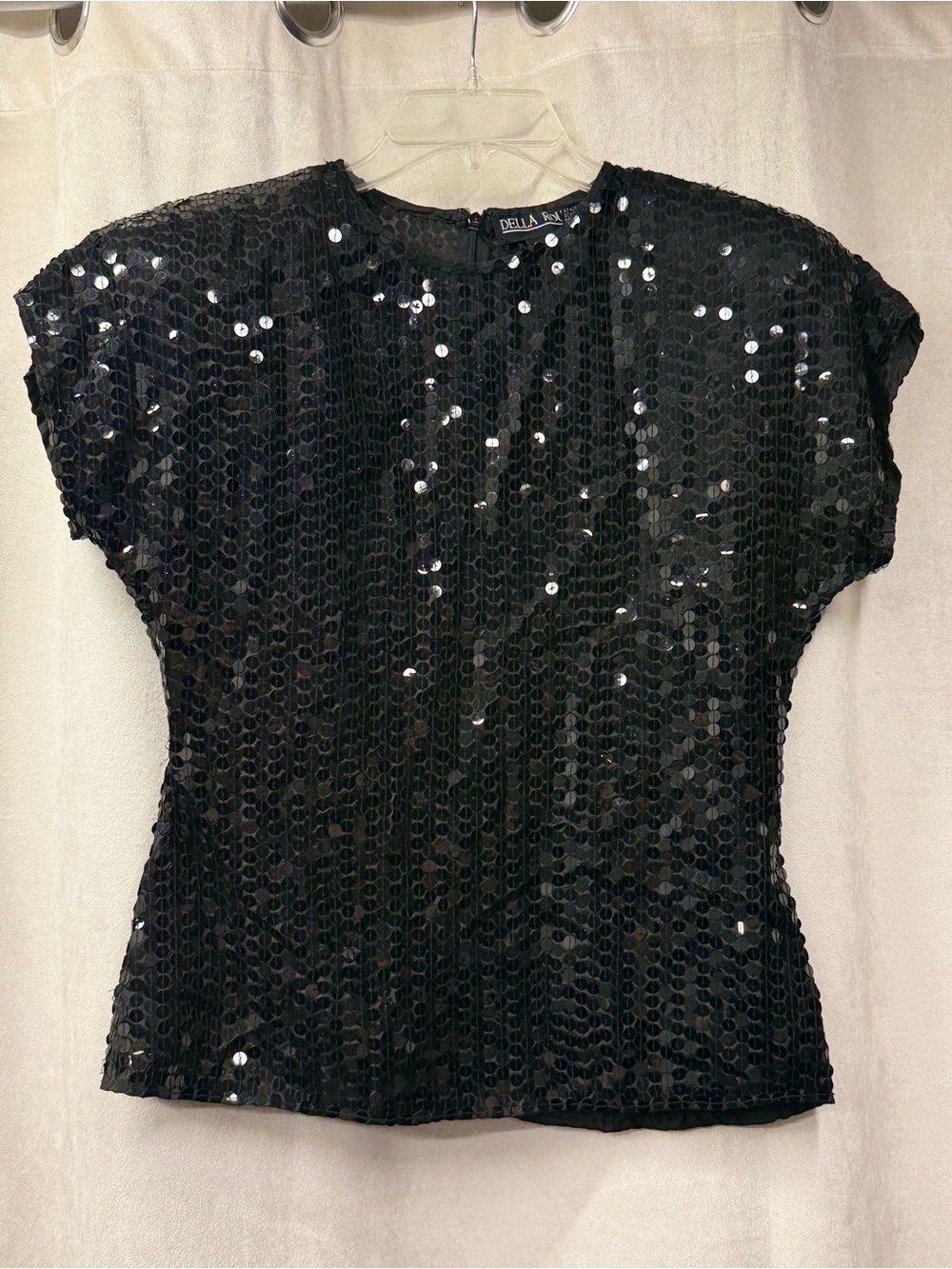 Delta by AR Black Sequin Short-Sleeve Evening Top